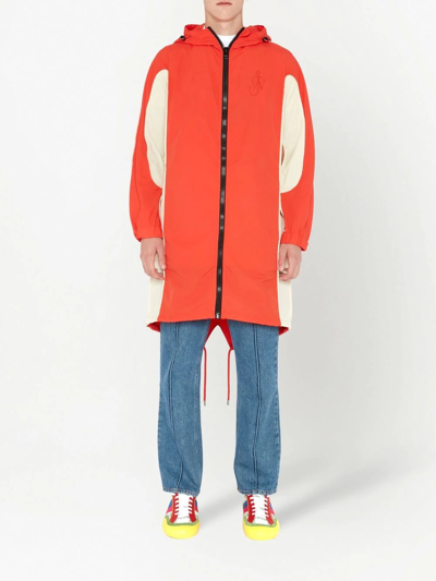 Jw Anderson Long Colour Block Parka Coat In Rot