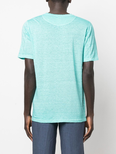 Shop 120% Lino Crew Neck Short-sleeved T-shirt In Blue
