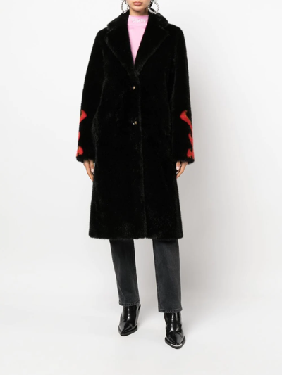 Shop Philipp Plein Monster-print Faux-fur Coat In Black