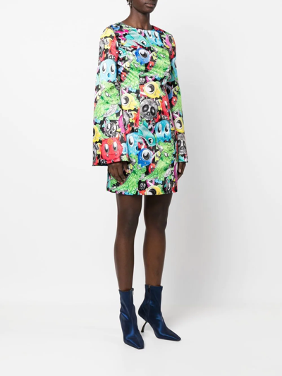 Philipp Plein Graphic-print Long-sleeve Dress In Black