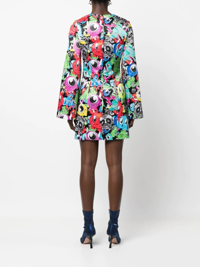 Philipp Plein Graphic-print Long-sleeve Dress In Black
