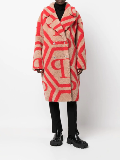 Philipp Plein Monogram-print Faux Fur Coat In Neutrals