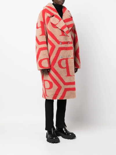 Philipp Plein Monogram-print Faux Fur Coat In Neutrals