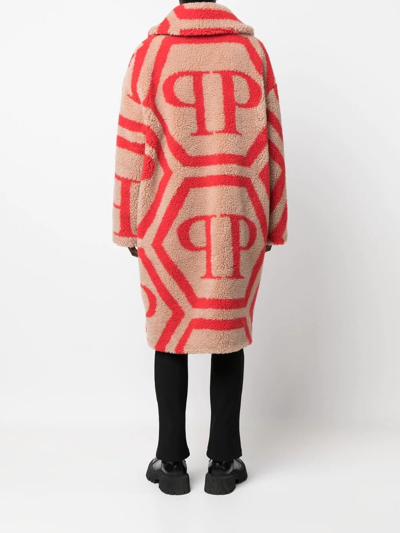 Philipp Plein Monogram-print Faux Fur Coat In Neutrals