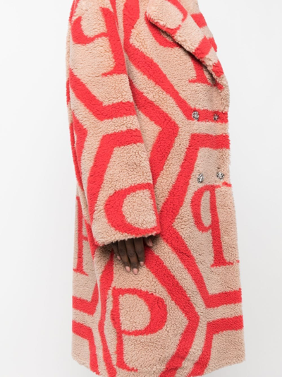 Philipp Plein Monogram-print Faux Fur Coat In Neutrals