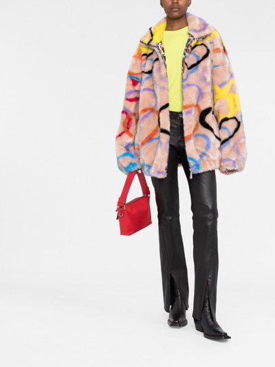 Philipp Plein Heart-print High-neck Coat In Neutrals