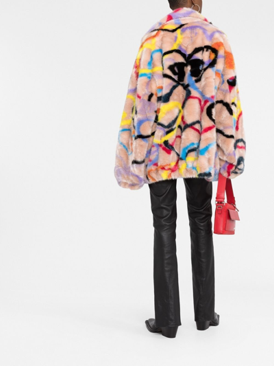 Philipp Plein Heart-print High-neck Coat In Neutrals