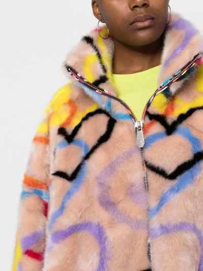 Philipp Plein Heart-print High-neck Coat In Neutrals