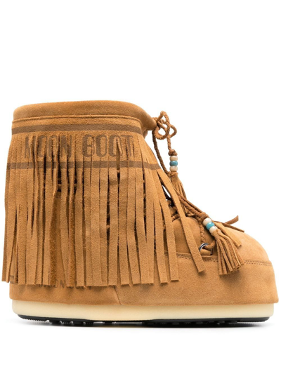 Shop Alanui X Moonboot Icon Low Fringed Snow Boots In Braun
