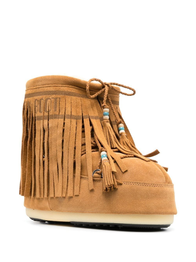 Alanui X Moonboot Icon Low Fringed Snow Boots In Braun