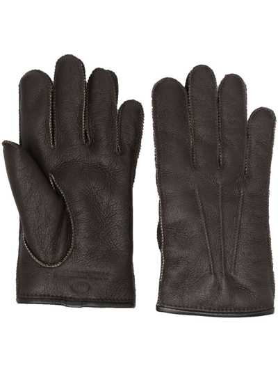 Shop Parajumpers Logo-debossed Shearling Gloves In Braun