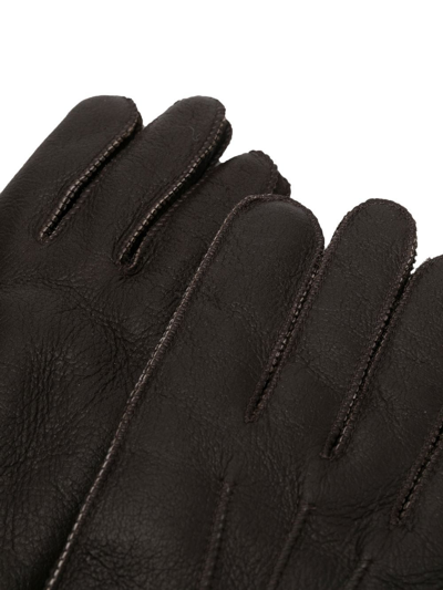 Shop Parajumpers Logo-debossed Shearling Gloves In Braun