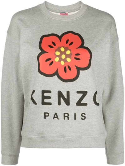 Shop Kenzo Logo-print Long-sleeve Sweatshirt In Grey