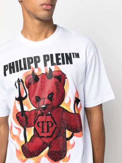 Shop Philipp Plein Ss Teddy Bear Graphic Logo-print T-shirt In Weiss