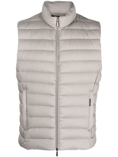Moorer Quilted High Collar Sleeveless Jacket With Pockets In Nude