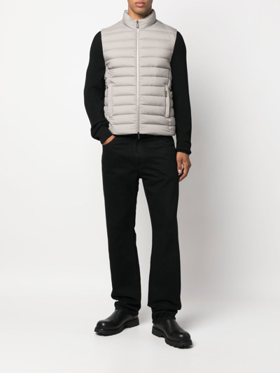 Moorer Quilted High Collar Sleeveless Jacket With Pockets In Nude