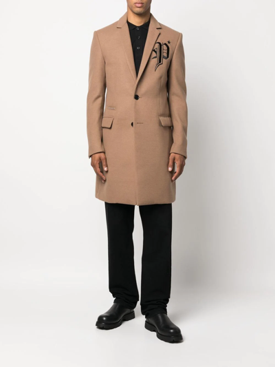 Philipp Plein Gothic Plein Single-breasted Coat In Braun