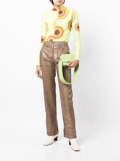 Rejina Pyo Ellis Python-effect Faux Leather Trousers In Brown