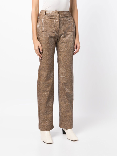 Rejina Pyo Ellis Python-effect Faux Leather Trousers In Brown