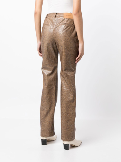 Rejina Pyo Ellis Python-effect Faux Leather Trousers In Brown
