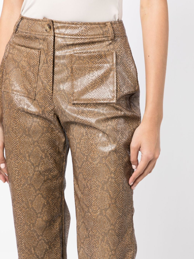 Rejina Pyo Ellis Python-effect Faux Leather Trousers In Brown