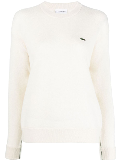 Shop Lacoste Logo-patch Crew-neck Jumper In Weiss