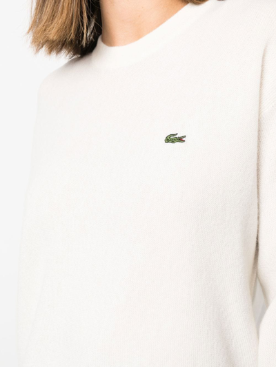 Shop Lacoste Logo-patch Crew-neck Jumper In Weiss