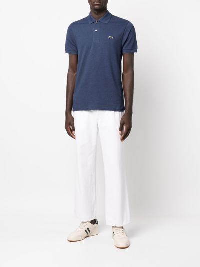 Lacoste Buttoned Collar Lightweight Cotton Polo With Classic Design In Blau