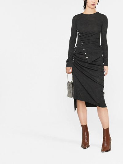 Shop Rabanne Ruched Midi Skirt In Grey
