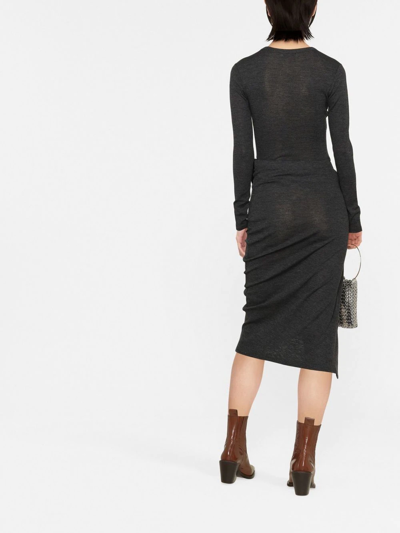 Shop Rabanne Ruched Midi Skirt In Grey