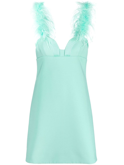 Shop Elie Saab Feather-detail Sweetheart-neck Dress In Green