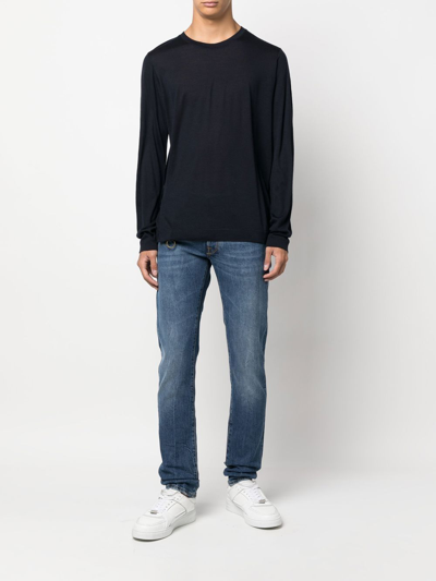 Shop Zanone Crew-neck Virgin-wool Jumper In Blue