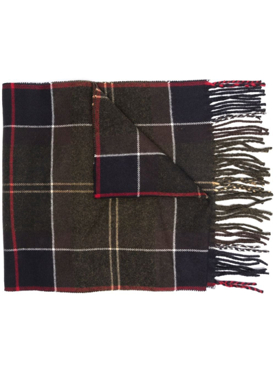 Shop Barbour Check-print Frayed-edge Scarf In Green