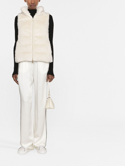 Herno Faux-fur Zipped Quilted Gilet In White