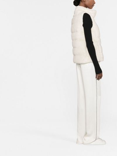 Herno Faux-fur Zipped Quilted Gilet In White