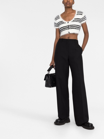 Shop Valentino High-waisted Wide-leg Trousers In Black