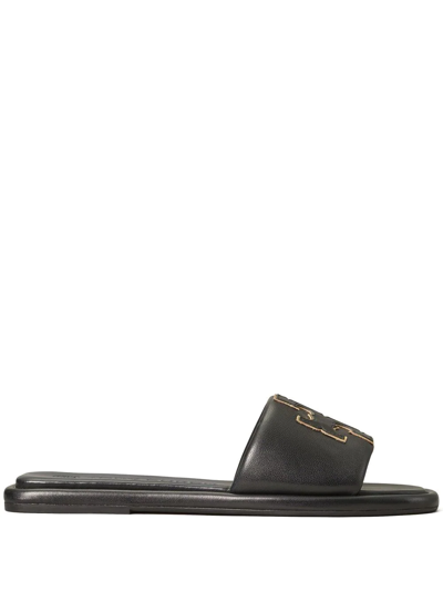 Shop Tory Burch Double T Patch Sport Slides In Black