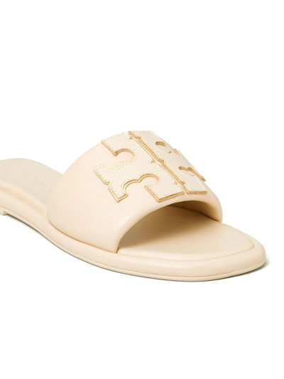 Shop Tory Burch Double T Flat Sandals In Neutrals