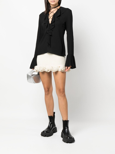 Shop Blumarine Floral-appliqué Wool Mini Skirt In Neutrals