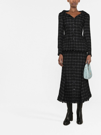Shop Erdem Check-print Asymmetric Skirt In Black