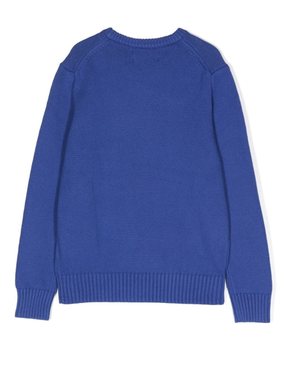 Shop Ralph Lauren Embroidered-logo Knitted Jumper In Blau