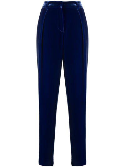 Shop Giorgio Armani Straight-leg Velvet Trousers In Blau