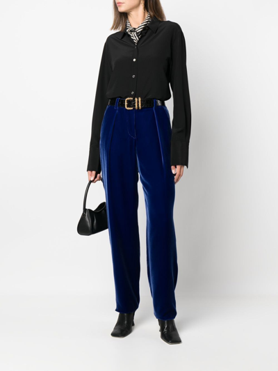 Shop Giorgio Armani Straight-leg Velvet Trousers In Blau