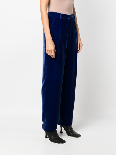 Shop Giorgio Armani Straight-leg Velvet Trousers In Blau