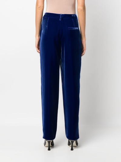 Shop Giorgio Armani Straight-leg Velvet Trousers In Blau