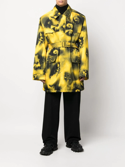 Prada Belted Nylon Parka With Collared Neck In Yellow