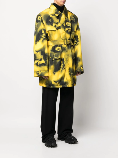 Prada Belted Nylon Parka With Collared Neck In Yellow