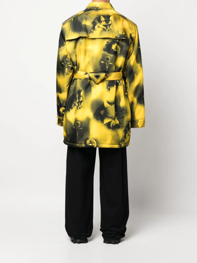 Prada Belted Nylon Parka With Collared Neck In Yellow