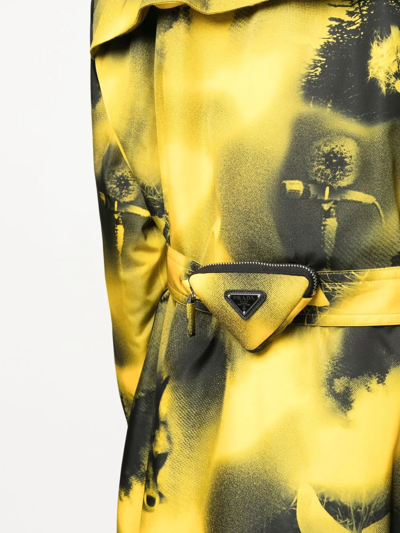 Prada Belted Nylon Parka With Collared Neck In Yellow