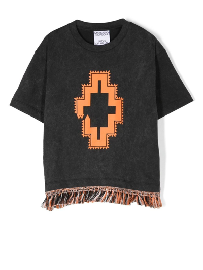 Shop Marcelo Burlon County Of Milan Logo-print Fringed-trim T-shirt In Schwarz